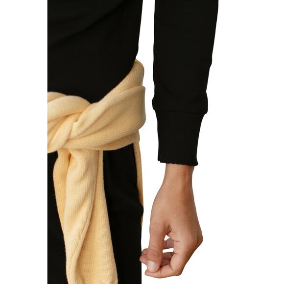 Donni. 'The Baby' Black Cotton Rib Scallop Long Sleeve Top Size XL - Picture 1 of 4